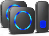 Wireless Doorbell, Waterproof, Easy installation -1300ft Range 55 Chimes, 5 Adjustable Volume Levels - LED Flash (1 Button+2 Receivers-Black)