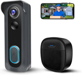 Video Doorbell Camera Wireless with Chime, 2K HD WiFi Smart Doorbell, Voice Changer, PIR Motion Detection, 2-Way Audio, Night Vision, 2.4G, IP66, Battery Powered