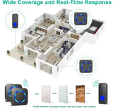 Wireless Doorbell, Waterproof, Easy installation -1300ft Range 55 Chimes, 5 Adjustable Volume Levels - LED Flash (1 Button+2 Receivers-Black)